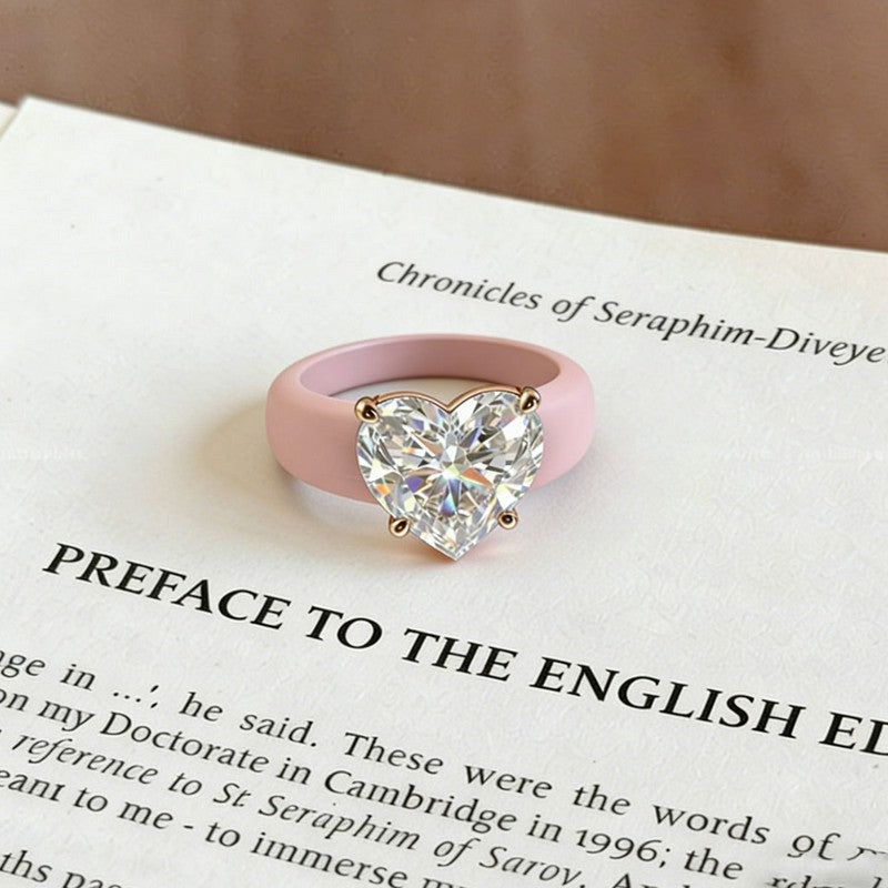 Heart-Shaped Cubic Zircon Soft Hypoallergenic Silicone Ring - Pink & White - US 10 - image 0
